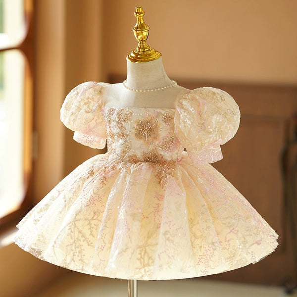 Elegant Baby Girl Champagne Sequin Princess Dress Toddler Formal Dres marryshe