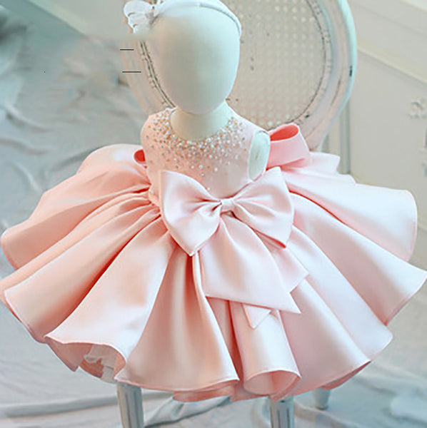 marryshe First Communion Dress Girl Formal Princess Dress Summer Bowknot Birthday Party Dress, Pink / 2-3 Years (100cm)