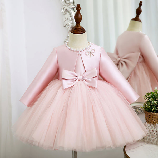 marryshe Baby Girl Birthday Party Dress Long Sleeve Flower Girl Dress Princess Dress, Flower / 0-1 Year (80cm)
