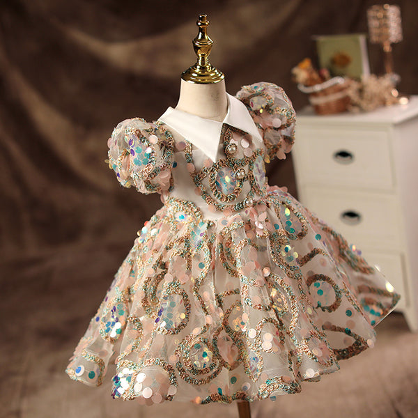 Girl Sequins Pearl Princess Party Dress Baby Girl Formal Dresses marryshe