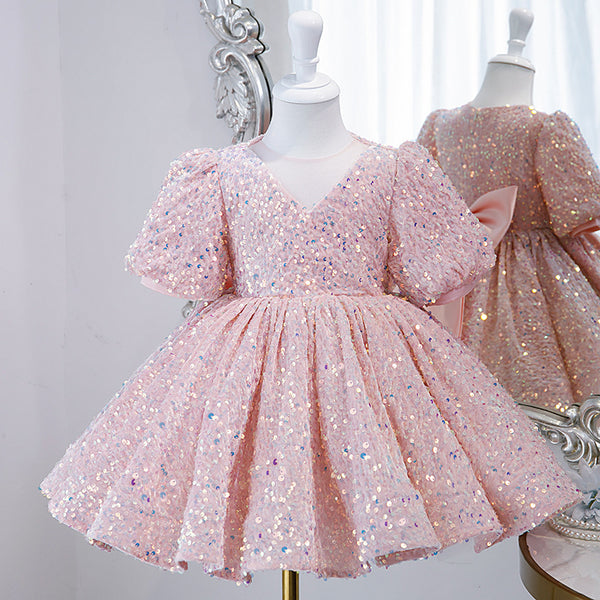 marryshe Girl Formal Dresses Baby Girl Pageant Flowers Dress Toddler Sequins Cake Birthday Party Dress Pink 2 3 Years 100cm