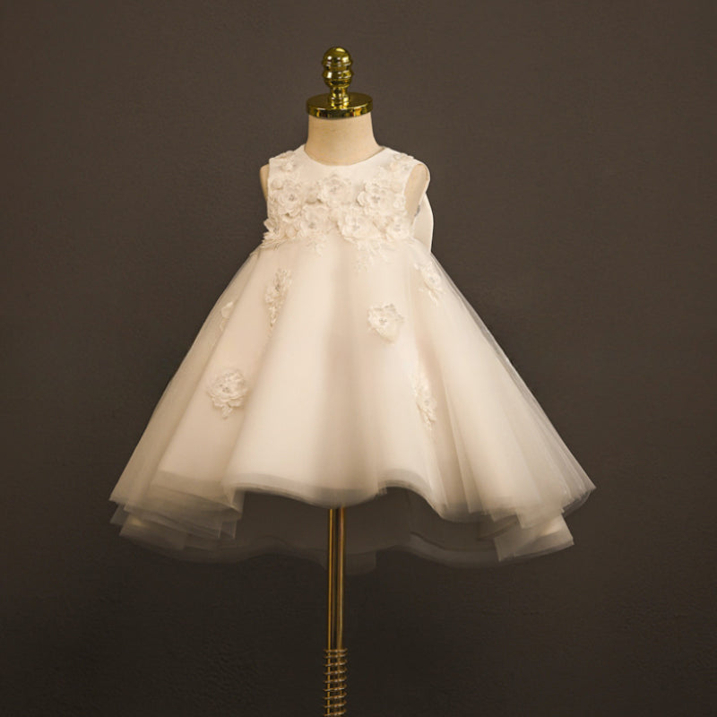 Girls White Birthday Princess Dress Flower Girl Wedding Dress Puffy Dress