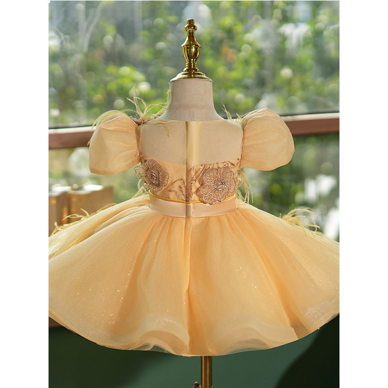 Yellow Princess Puffy Skirt Flower Girl Wedding Dress