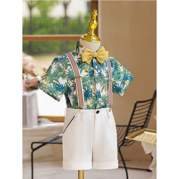 Boys Fashion Floral Shirt Short Sleeve Suit