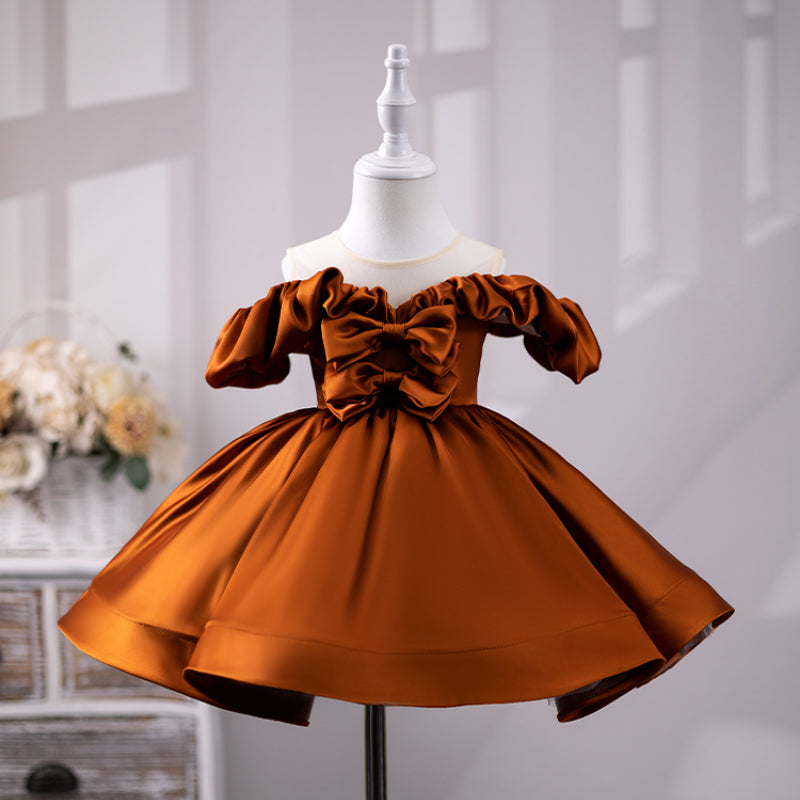 marryshe Elegant Baby Girls Cinnamon One Shoulder Bow Princess Dress Girls Pageant Dresses