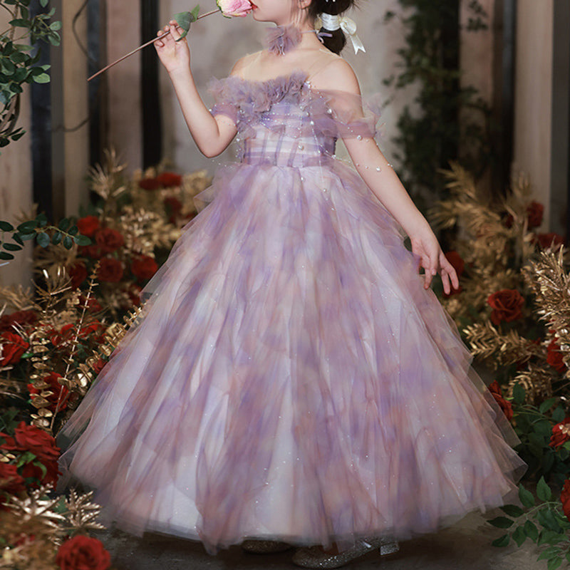 Elegant Baby Purple Off Shoulder Evening Dress Toddler Little Girl Princess Dress