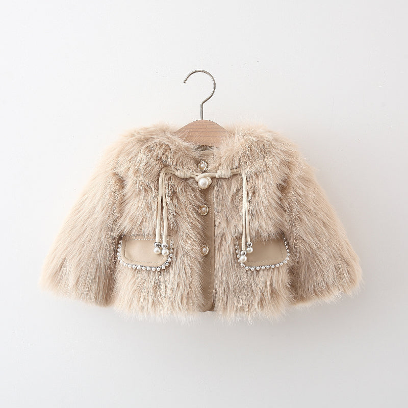 Girls Faux Fur Plush Warm Princess Coat