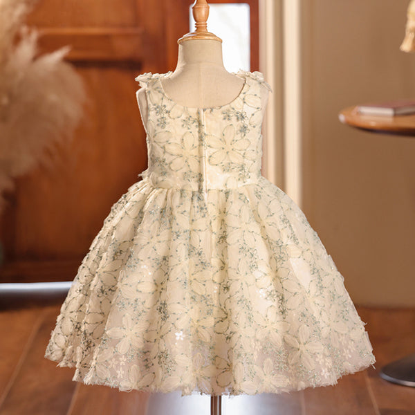 Elegant Baby Sleeveless Floral Puff Princess Dress Toddler Sequin Dress For Girls