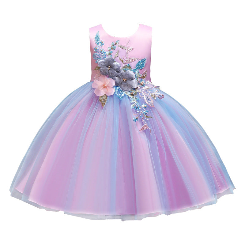 Cute Flower Girl Dress Embroidery Dress Toddler Birthday Pageant Princess Dress