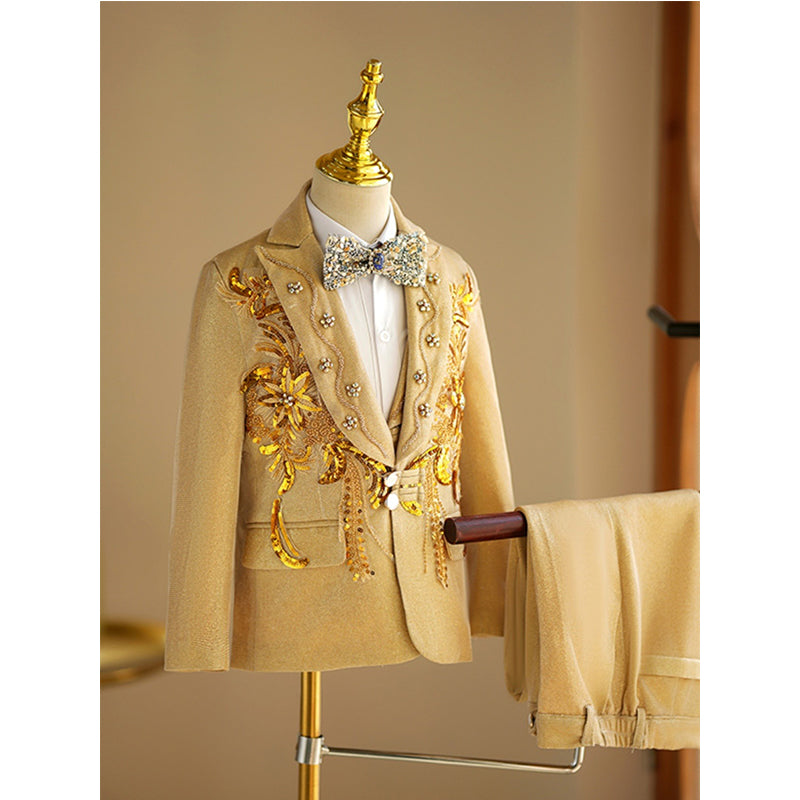 Children's Gold Suit Birthday Dress with Beads