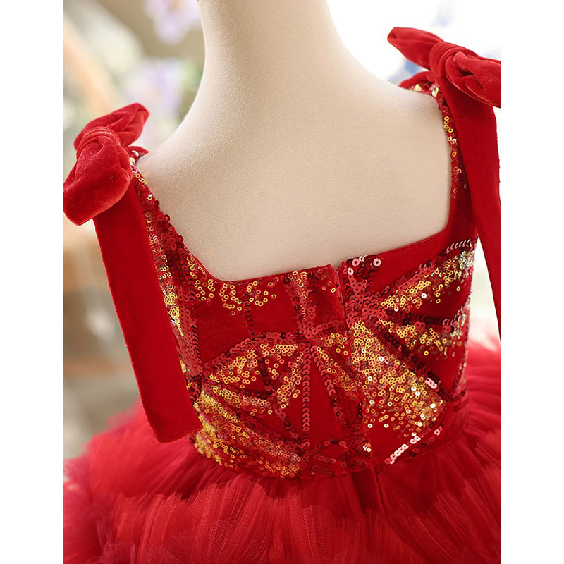 Red Bow Girls Birthday Dress Sleeveless Princess Dress