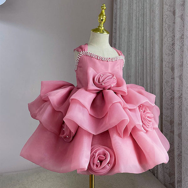 Elegant Baby Girls Pink Beauty Pageant Dress Toddler Princess Dresses For Girls