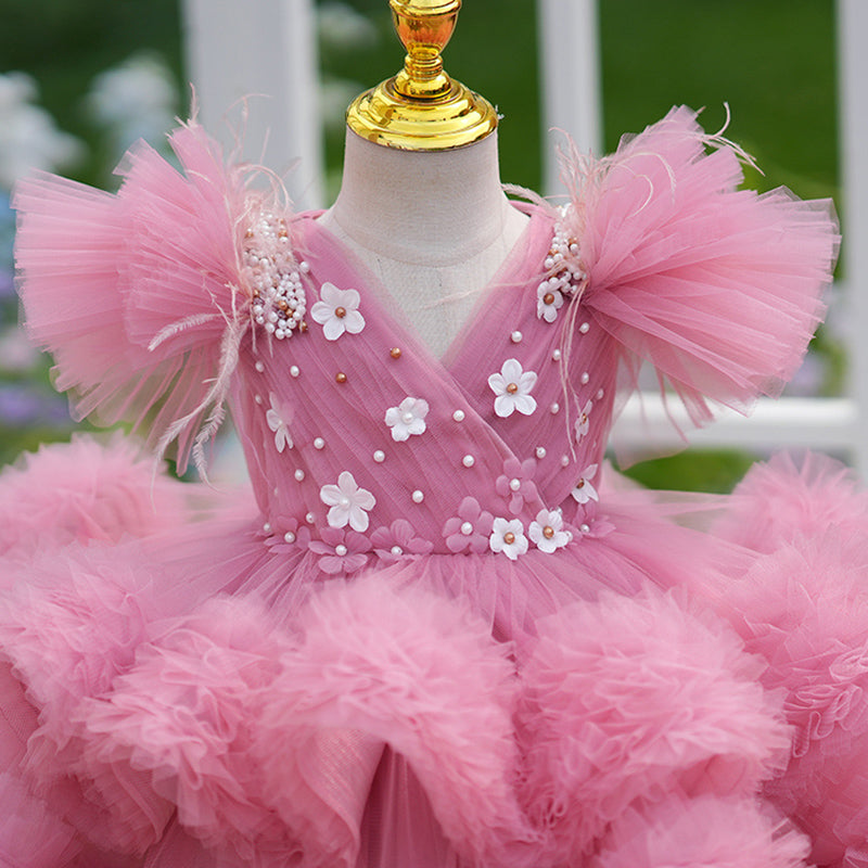 Cute Baby Girl Pink Fluffy Dress Toddler Beauty Pageant Princess Dress