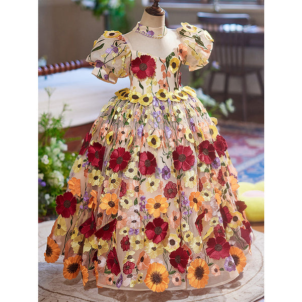 Luxurious Baby Girl Flower Girl  Dress Toddler Birthday Party Princess Dress