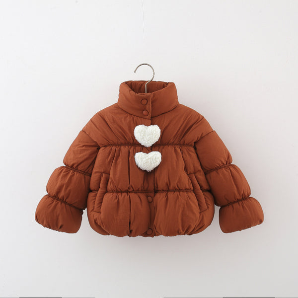 Puffy Heart Coats Solid Color Plus Velvet  Cotton Coats