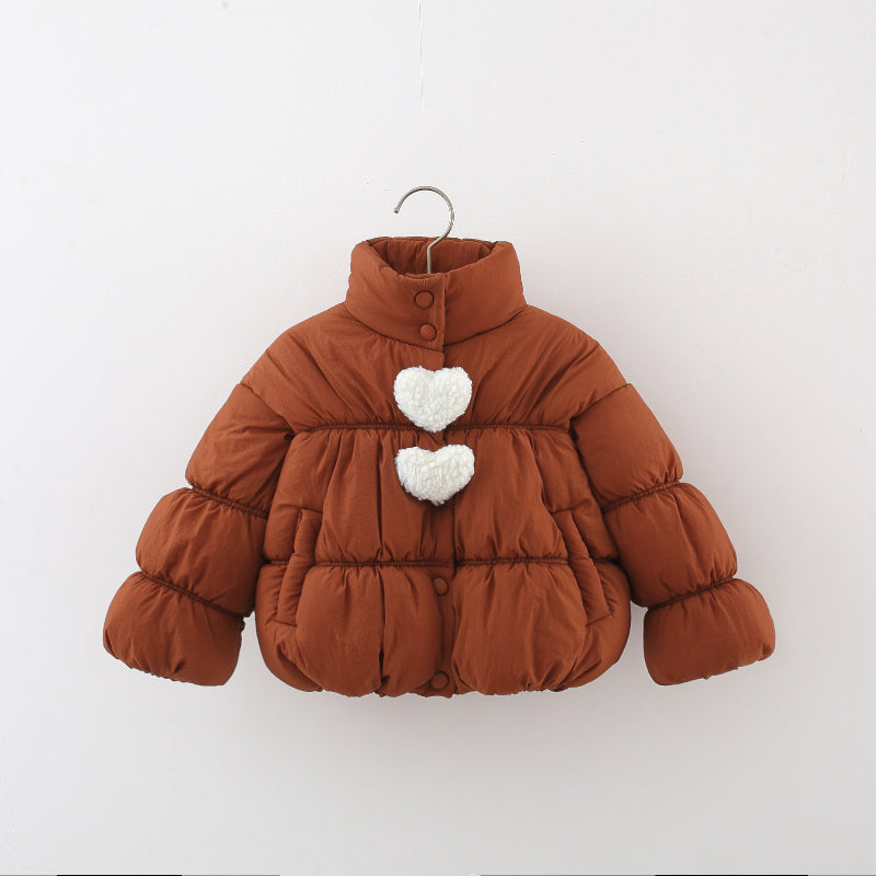 Puffy Heart Coats Solid Color Plus Velvet  Cotton Coats