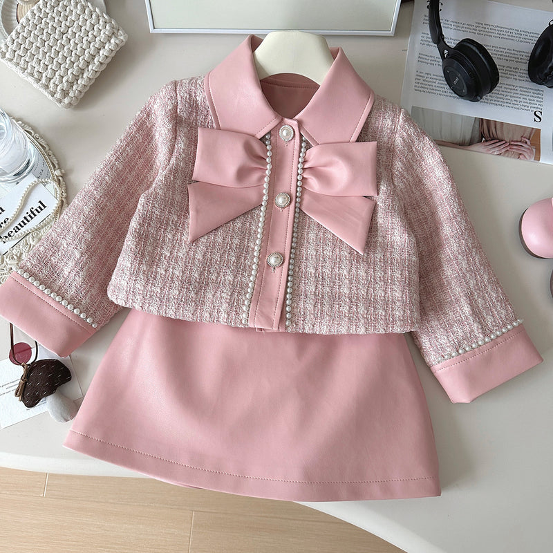 Girls Pink Skirt Coat Two Piece Set