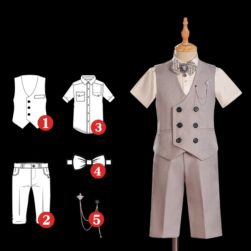 Boys Suit Birthday Suit Buttoned Vest Straight Pants