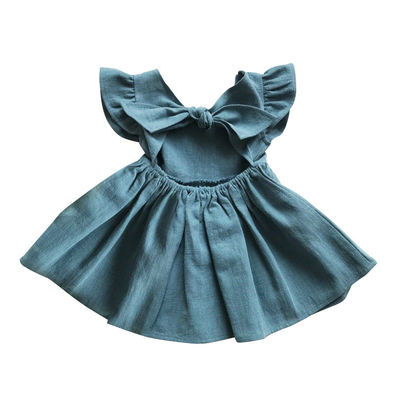 Cozy Flower Girls Dress Summer Bow Dress