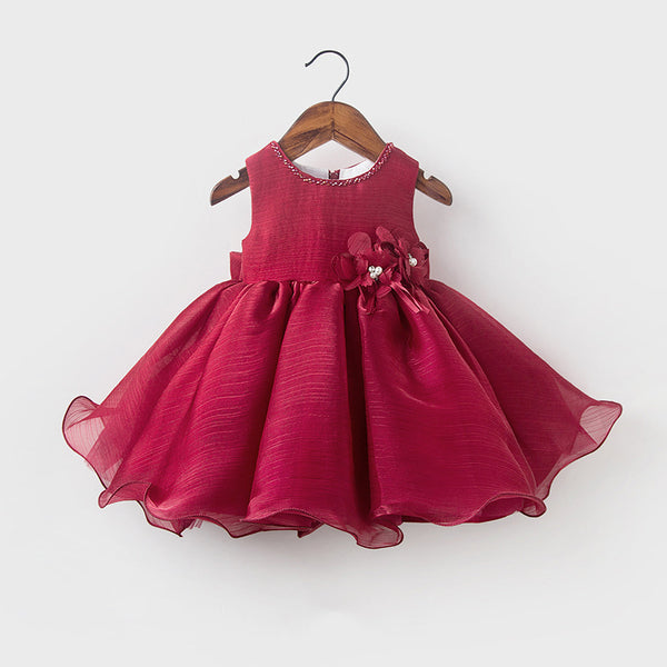 Elegant Baby Girl Red Flower Girl Dress Toddler Princess Dress For Girls