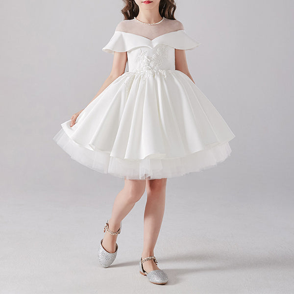 Elegant Baby Girls White One Shoulder Princess Dress Toddler Communion Dress