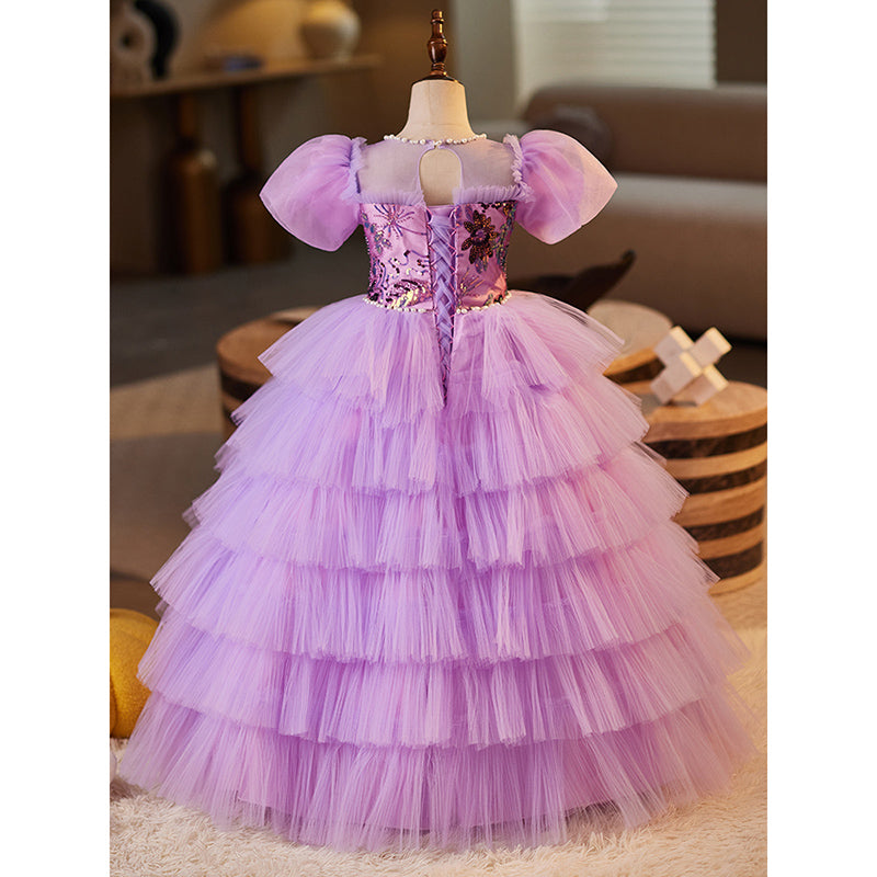 Girls Purple Sequin Dress Girl Birthday Party Princess Dress