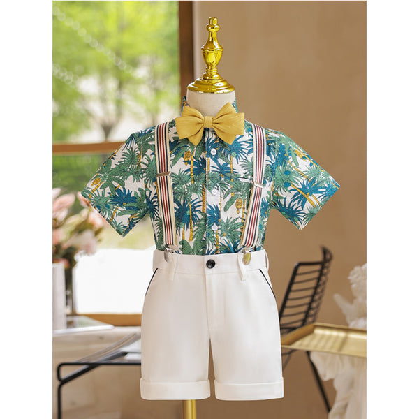 Boys Fashion Floral Shirt Short Sleeve Suit