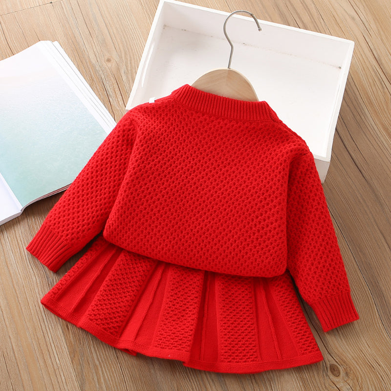 Girls Doll Knit Top Skirt Two-piece Sweater Set