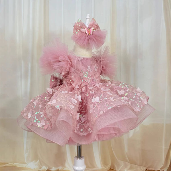 Flower Girl Dress Sequined Dress Butterfly Dress Toddler Beauty Pageant Princess Dress