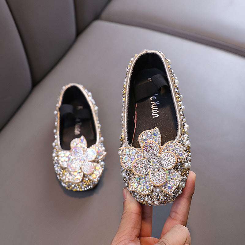 New Autumn Baby Girl Princess Diamond Leather Shoes