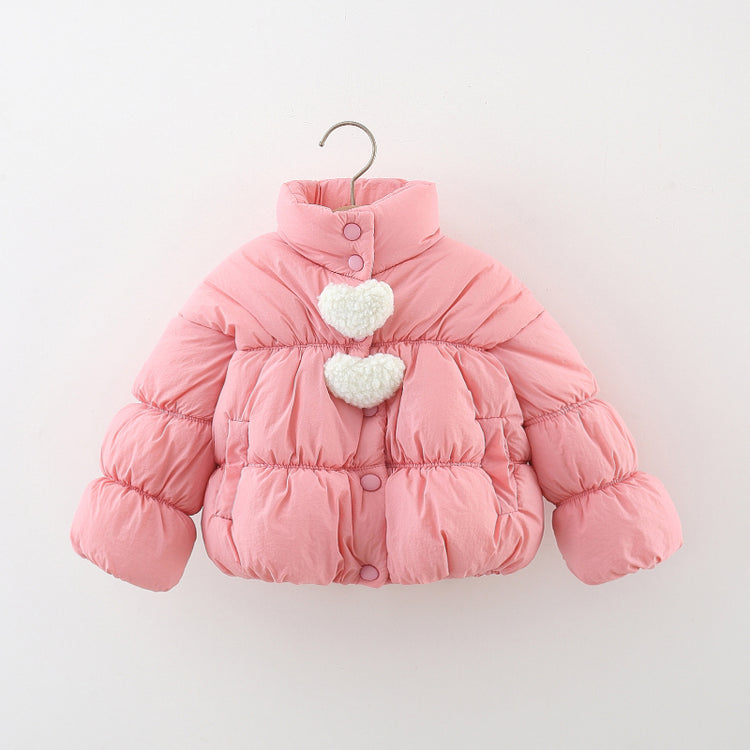 Puffy Heart Coats Solid Color Plus Velvet  Cotton Coats