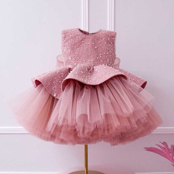 Cute Baby Girl Sequins Pageant Dress Toddler Birthday Party Princess Dress