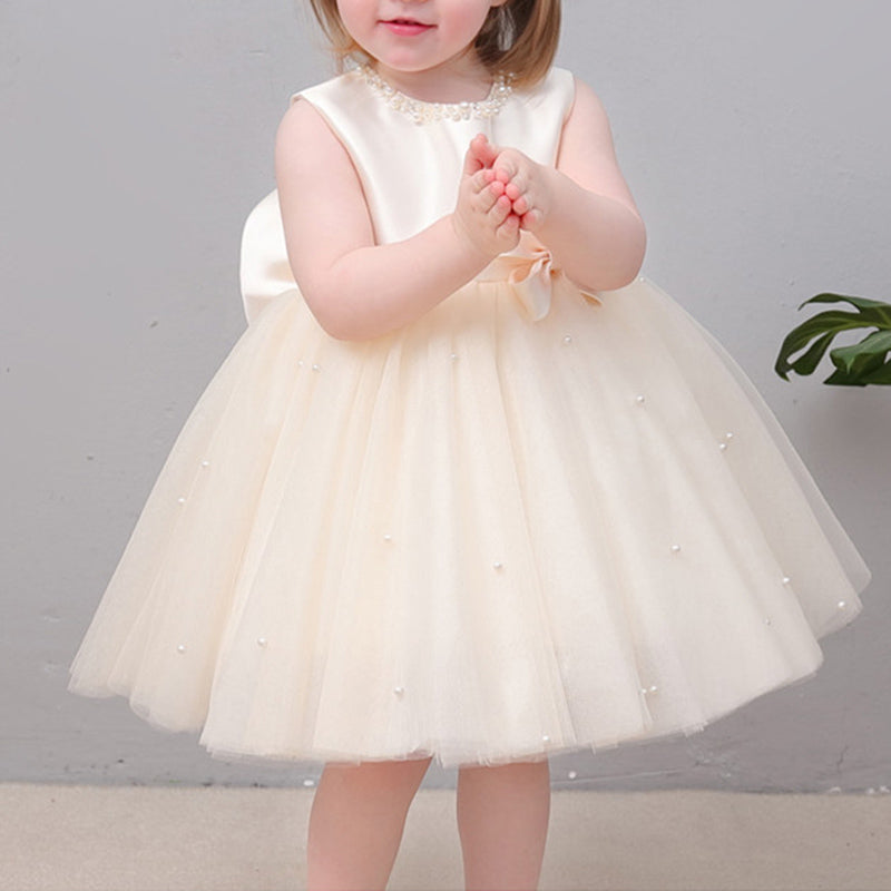 Elegant Baby Girls Champagne First Birthday Party Dress Toddler Formal Tutu Dress