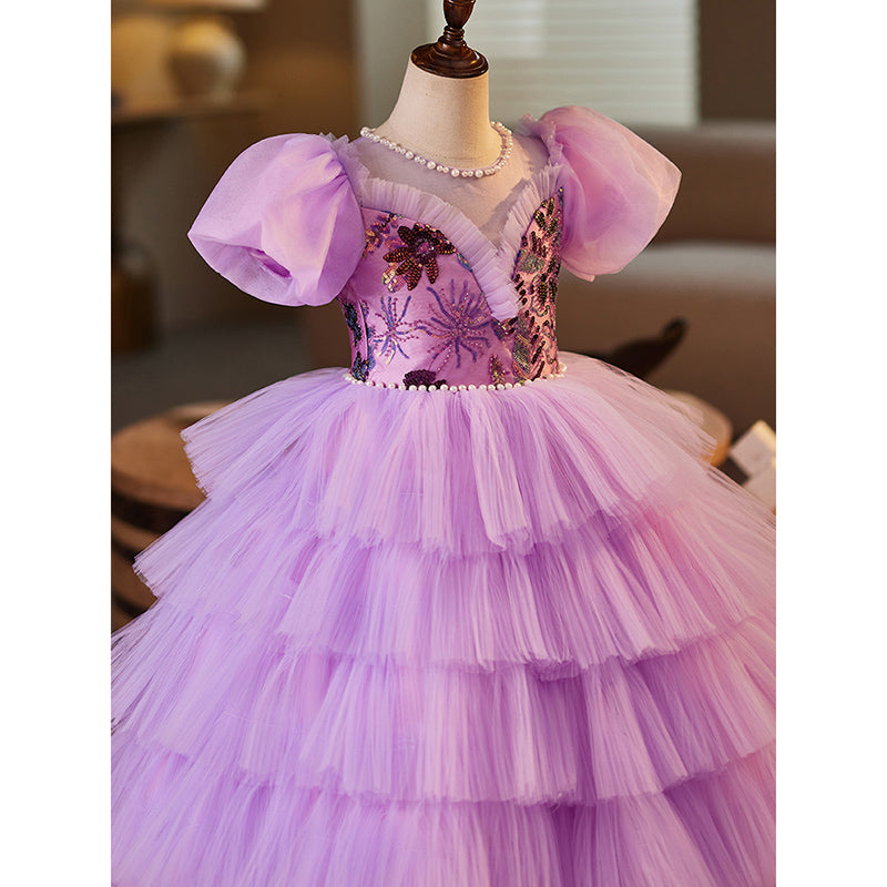 Girls Purple Sequin Dress Girl Birthday Party Princess Dress