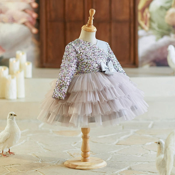 New Year Sequin Dress Girls Grey Birthday Dress Flower Girl Princess Dress