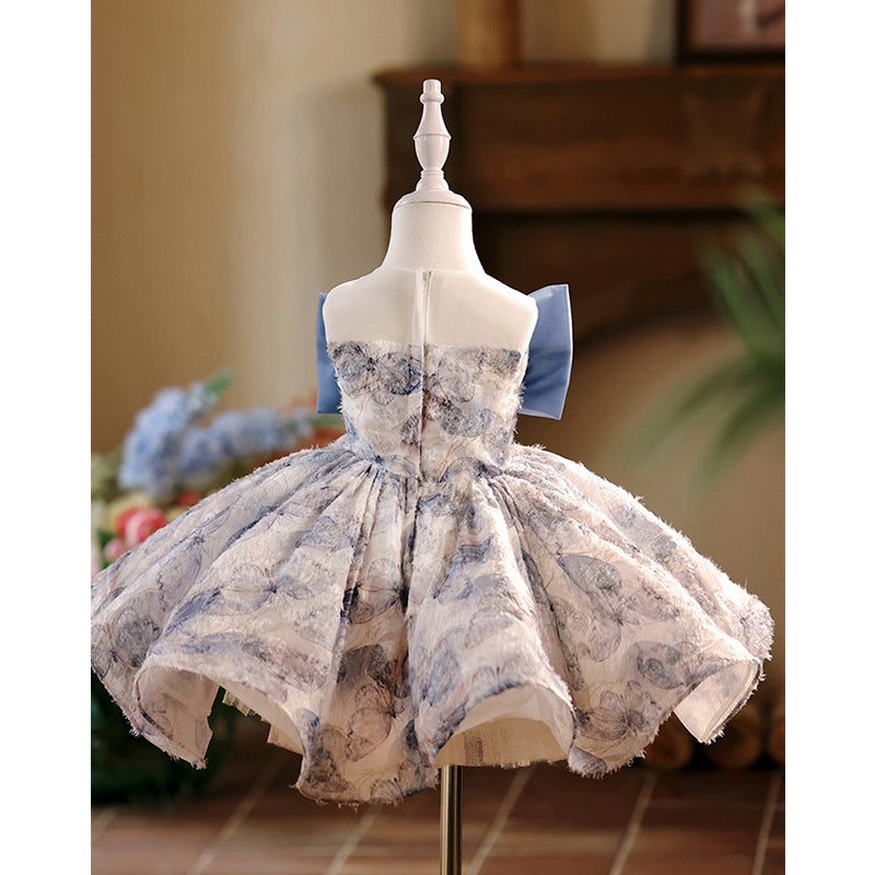 Blue Bow Children's Dress Birthday Princess Dress Fluffy Tulle