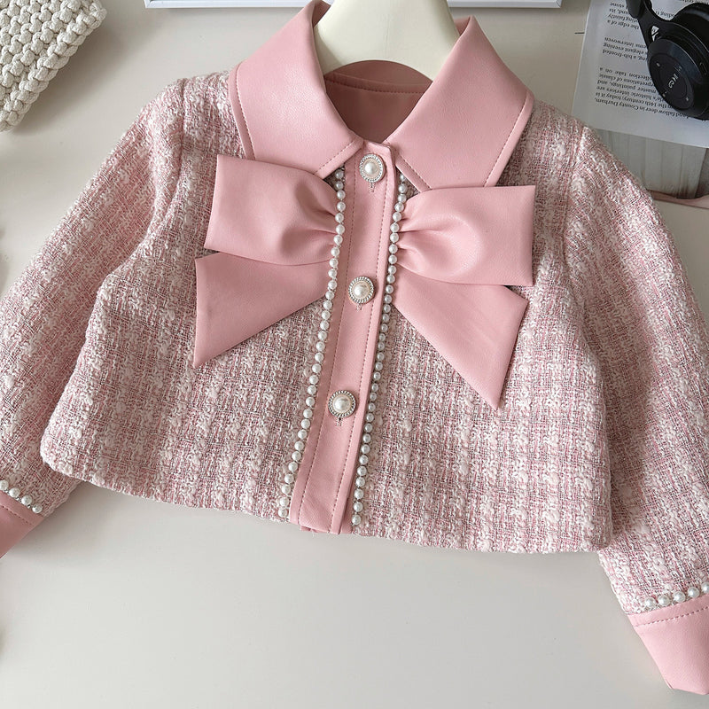 Girls Pink Skirt Coat Two Piece Set