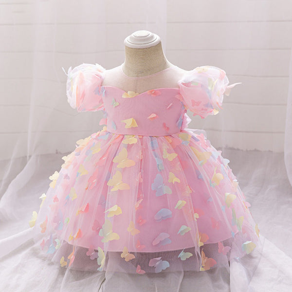 Puff Sleeve Colorful Butterfly Princess Dress