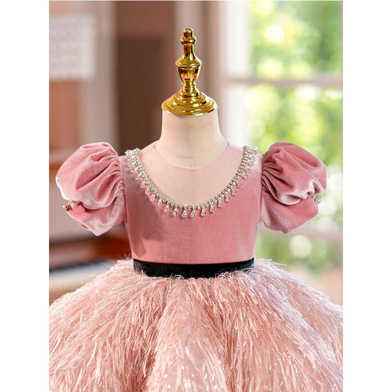 Pink Fluffy Princess Birthday Dress with Beads