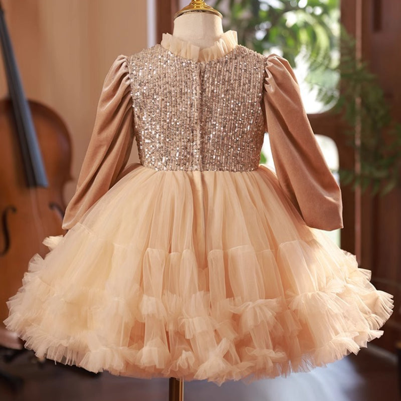 Elegant Baby Girls Gold Sequin Puff Ball Gowns Toddler Girl Party Dresses