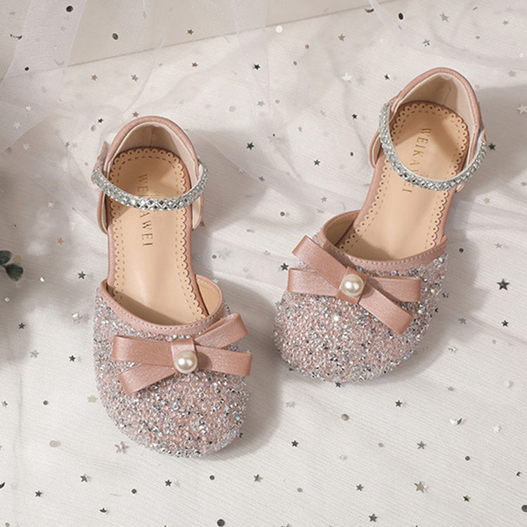 Girl Bow Sequin Beads Princess Shoes