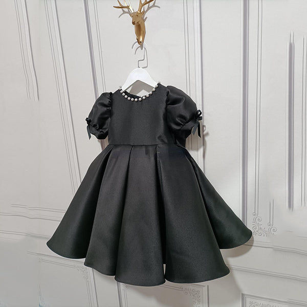 Elegant Baby Girl Pearl Round Neck Puff Sleeve Princess Dress Girls Toddler Girls Pageant Dresses