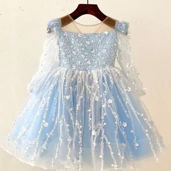 Girls Birthday Sequin Dress Children Party Puff Princess Dress