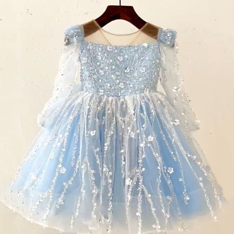 Girls Birthday Sequin Dress Children Party Puff Princess Dress