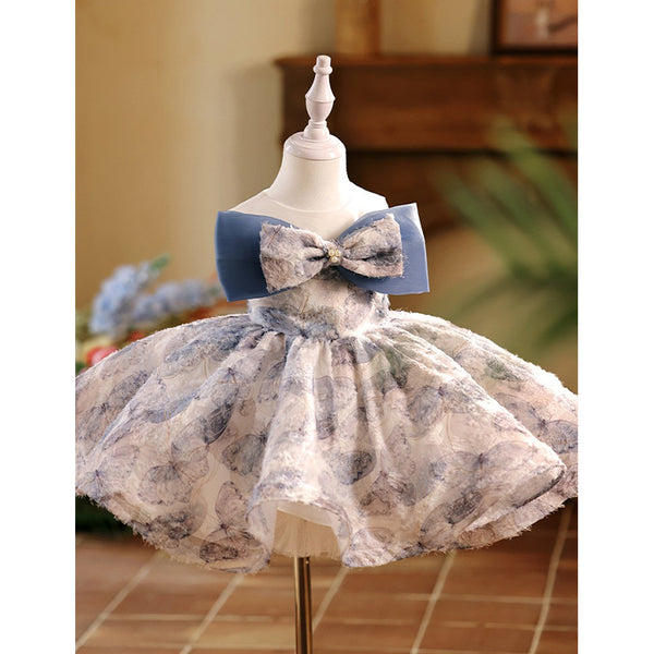 Blue Bow Children's Dress Birthday Princess Dress Fluffy Tulle