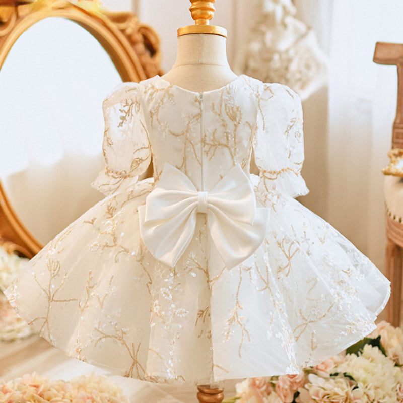 Baby Girl White Fluffy Birthday Embroidery Princess Dress