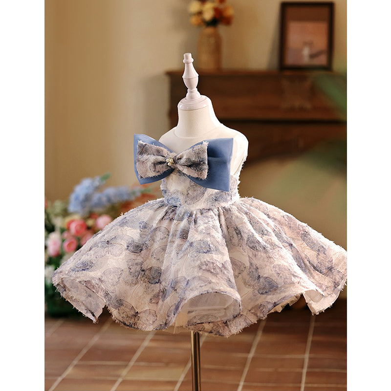 Blue Bow Children's Dress Birthday Princess Dress Fluffy Tulle