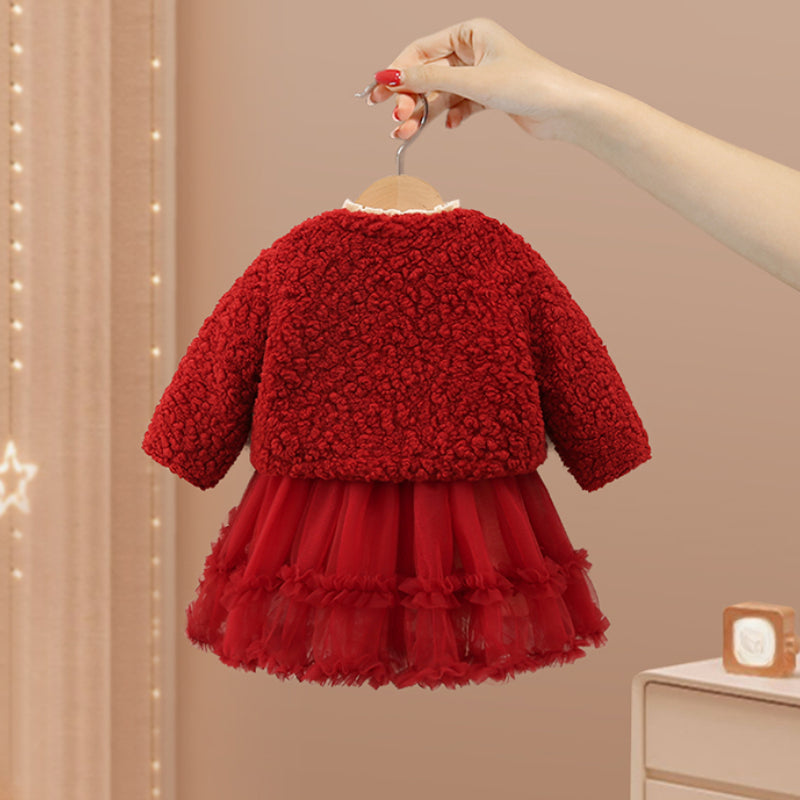 Girls Red Birthday Party Set Baby Warm Winter Two-piece Set