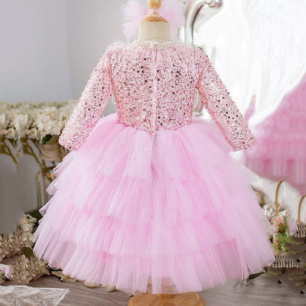 Girls Birthday Sequin Princess Dress Baby Puffy Dress