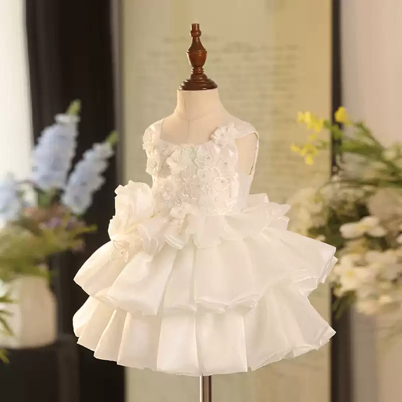 White Flower Girl Wedding Dress Children's Birthday Puffy Princess Dress